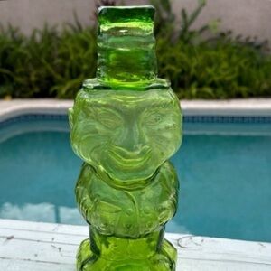 Mountain Man Whiskey Decanter Green Vintage Glass